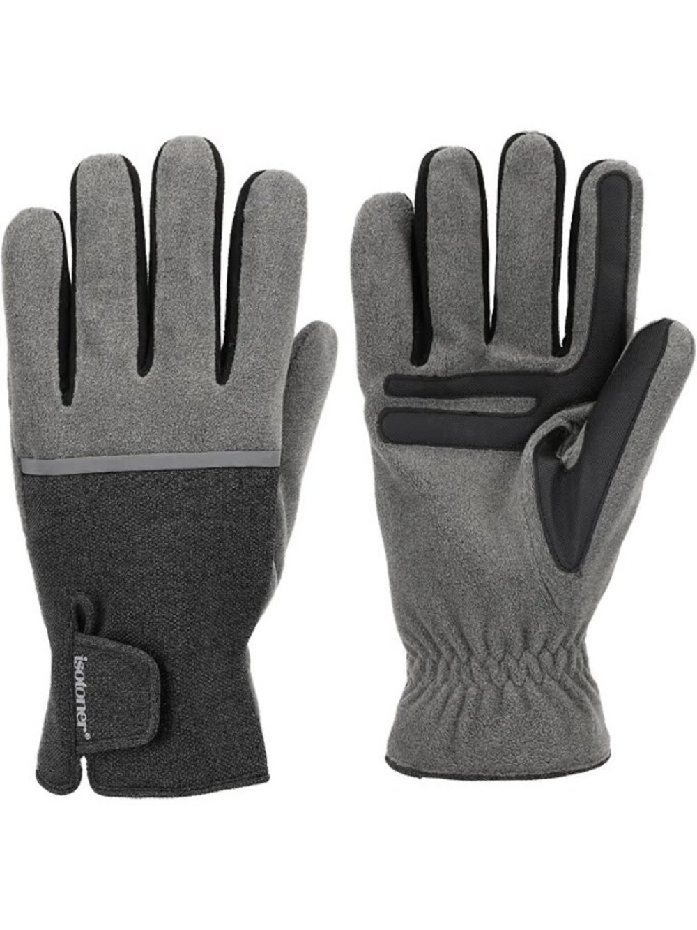 ISOTONER Touchscreen Gloves Water Repellent Plush Lined Gray Black Men's Medium